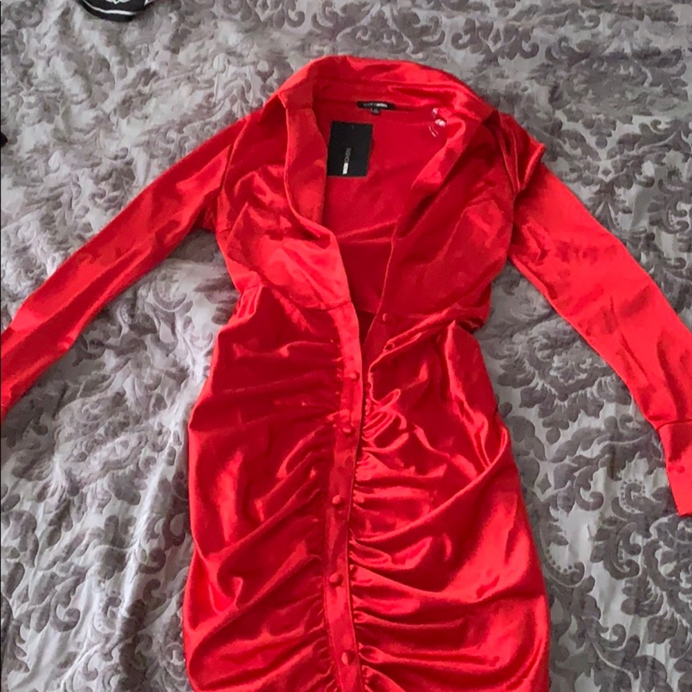 Red deep cut mini dress